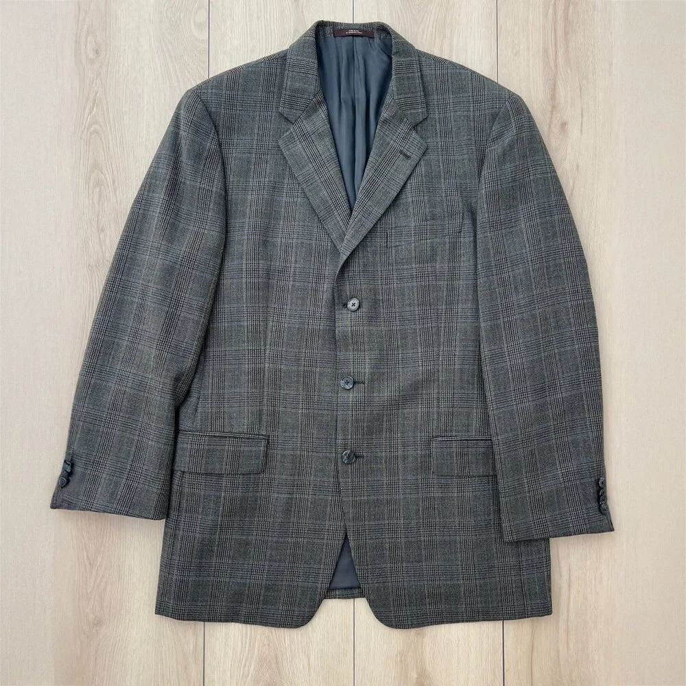 Joseph Abboud American Soft 100% Wool 3-Button Sport Coat Glen Plaid Check 42L